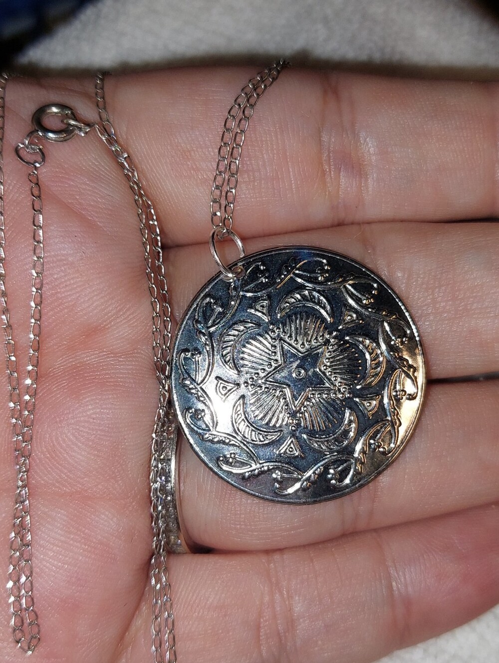 Silvertone Floral Medallion Pendant Necklace - Women Jewelry